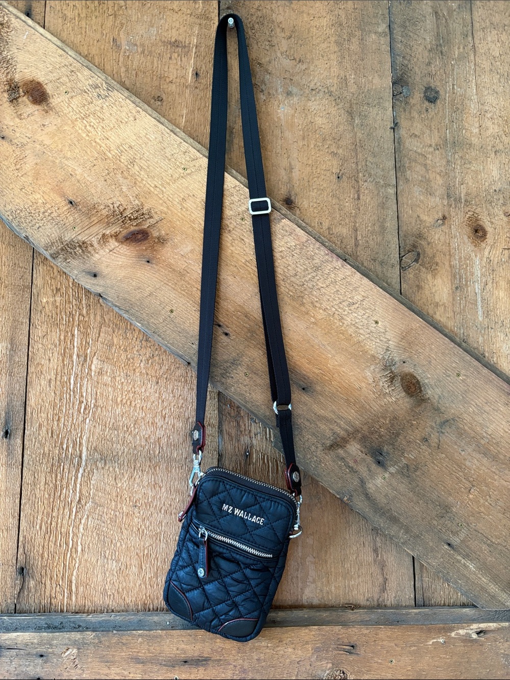 MZ Wallace Black Quilted Nylon Mini Crossbody Phone Pouch